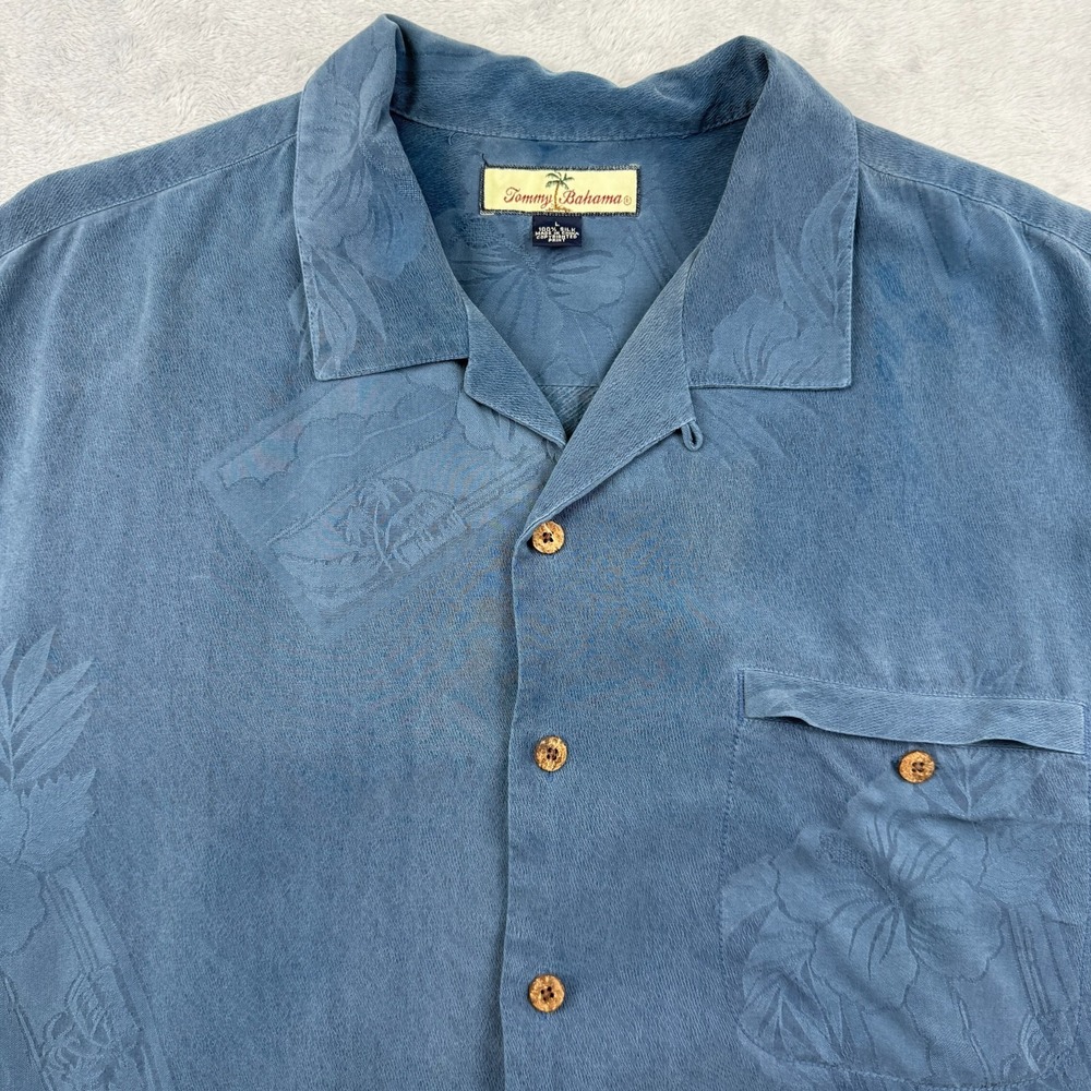 Tommy Bahama Tropic Isles Silk Camp Shirt Men's Large Blue Floral Relaxed Fit - Picture 3 of 9